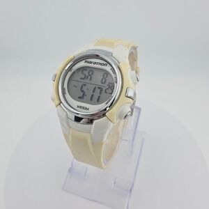 MARATHON Timex Ladies Digital Watch 4 Button Control Cream White Rubber Band 8"